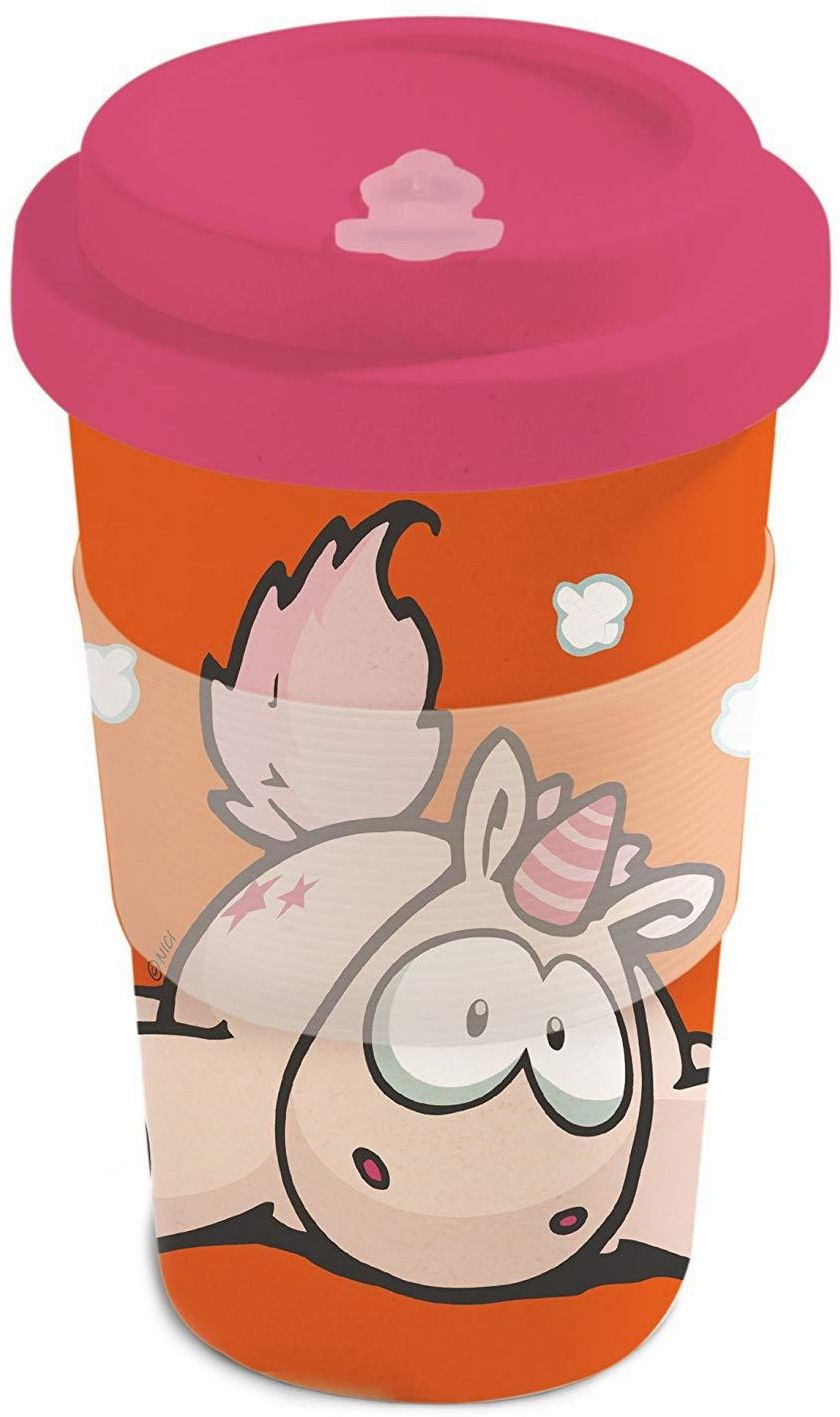 Bamboo cup with lid the unicorn Theodor, orange-red