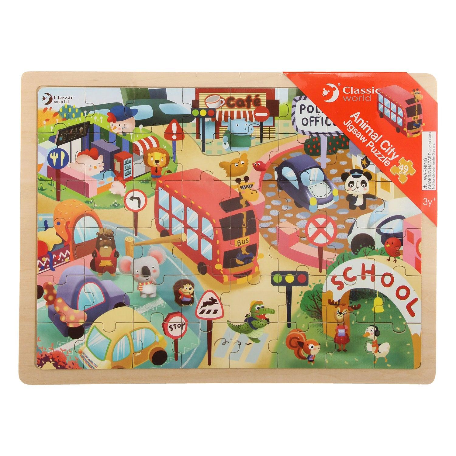Children's Wooden Puzzle - Animals and Their City - MoonyBoon