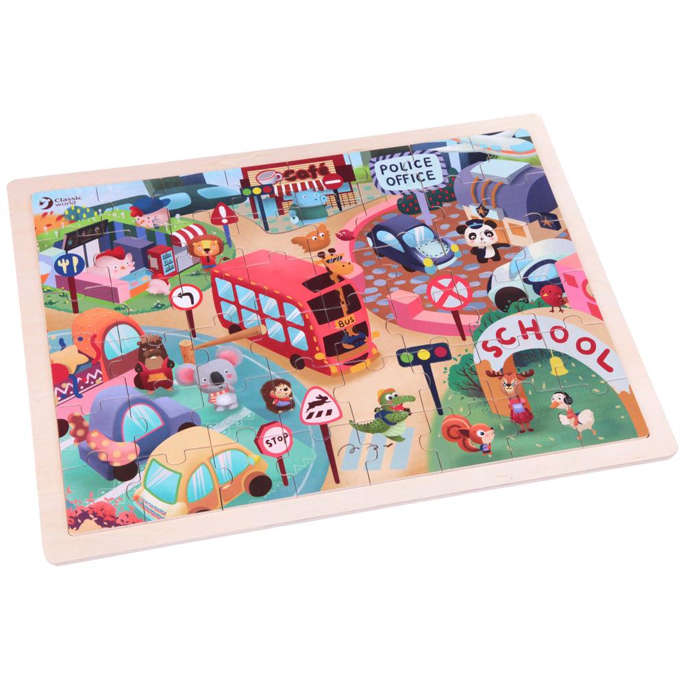 Children's Wooden Puzzle - Animals and Their City - MoonyBoon