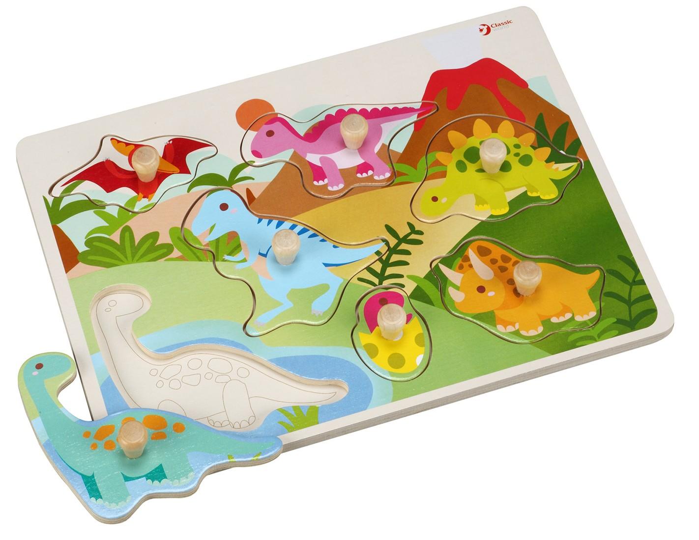 Children's wooden puzzle with figurines - dinosaurs - MoonyBoon