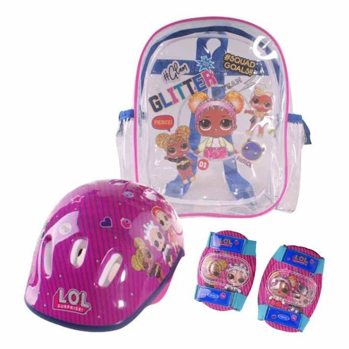 Set of helmet, knee pads and splays in a backpack, lol - MoonyBoon