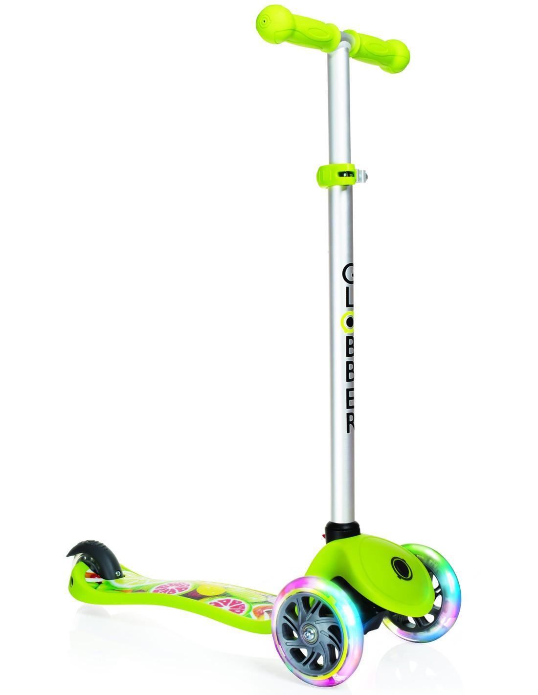 -PRIMO FANTASY LIGHTS - 3 Wheel Scooter for Kids - green with print fruit - MoonyBoon